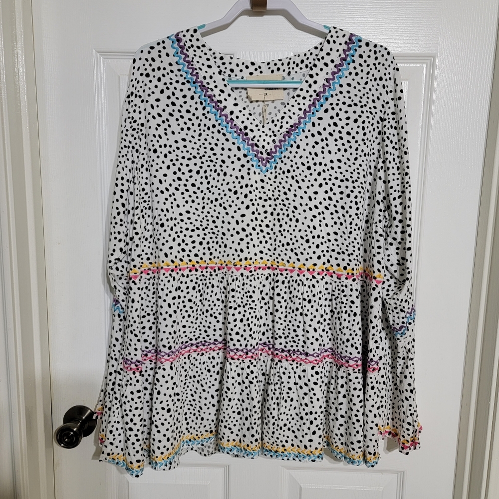 NWT Savanna Jane Animal Print Tunic with Embroidered Details Women's Size 1X